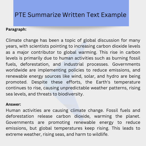 PTE Summarize Written Text Sample with answer 